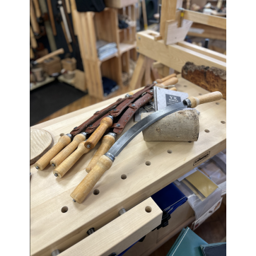 Gränsfors Bruk Swedish Drawknife on workbench